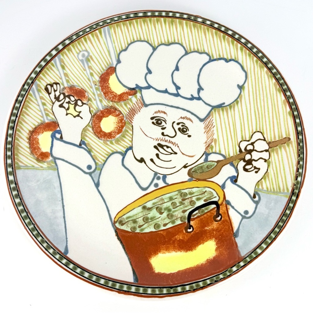 Vintage Janet Rothwoman Pottery Chef Platter 1970s CA Ceramic Hand Painted 13.5โ - Picture 10 of 12